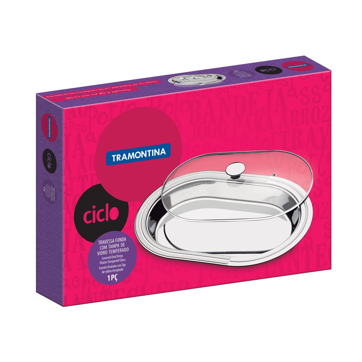 Tramontina Ciclo stainless steel deep serving dish with glass lid 45 cm